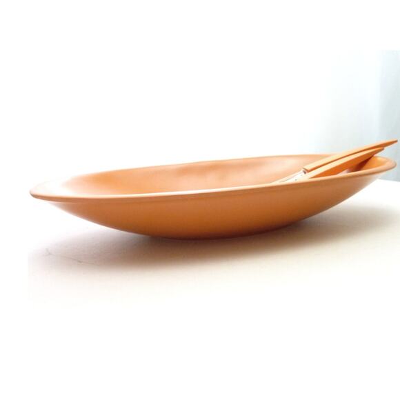 Vintage Mid Century Nasco Large Orange Serving Dish and Salad Tongs Japan - Picture 3 of 5